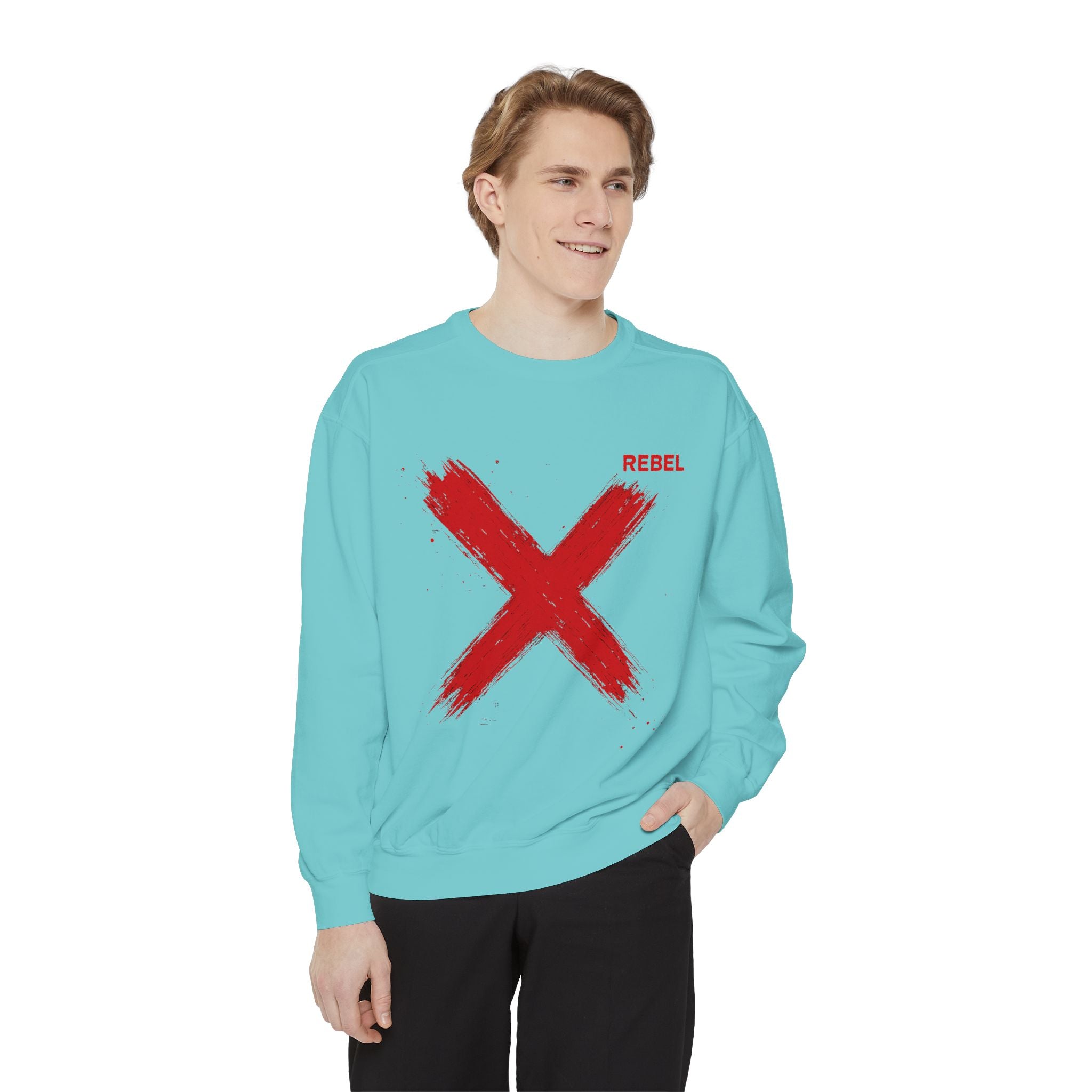 Urban Rebel Sweatshirt – Unisex Garment-Dyed Pullover with Hand-Painted X