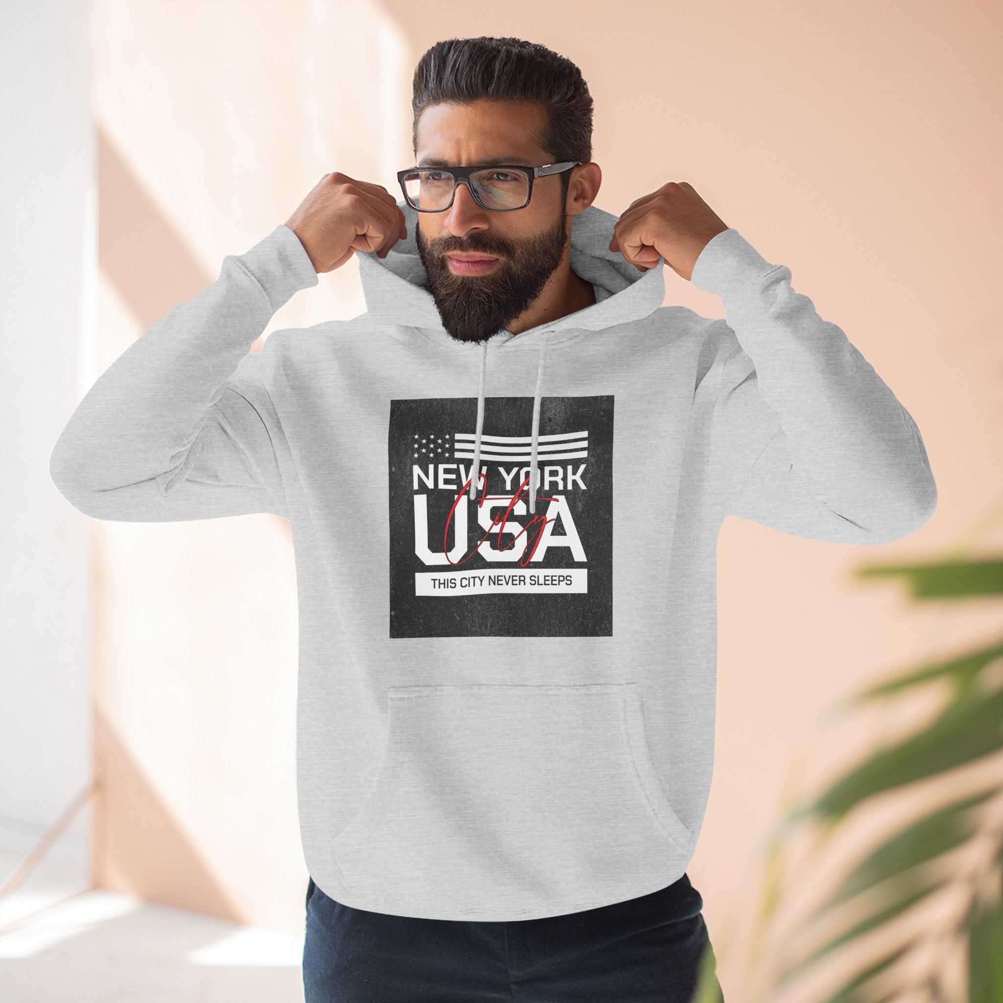 NYC Three-Panel Fleece Hoodie – Cozy Unisex Pullover, Perfect Gift for City Lovers & Travel Enthusiasts