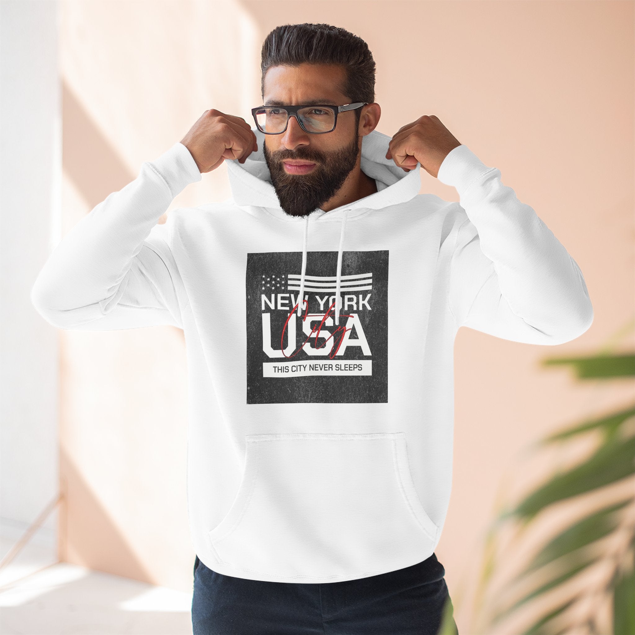 NYC Three-Panel Fleece Hoodie – Cozy Unisex Pullover, Perfect Gift for City Lovers & Travel Enthusiasts
