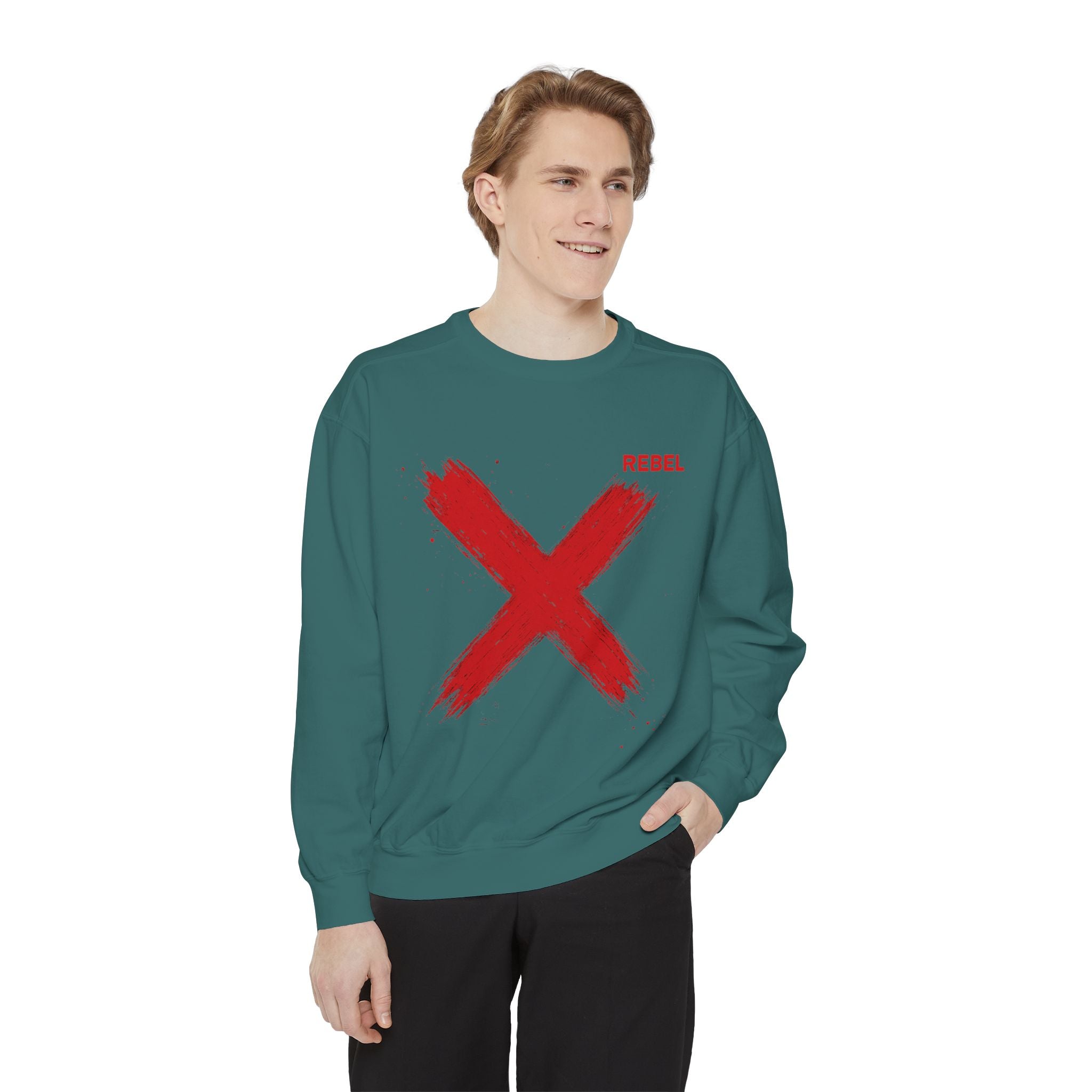 Urban Rebel Sweatshirt – Unisex Garment-Dyed Pullover with Hand-Painted X