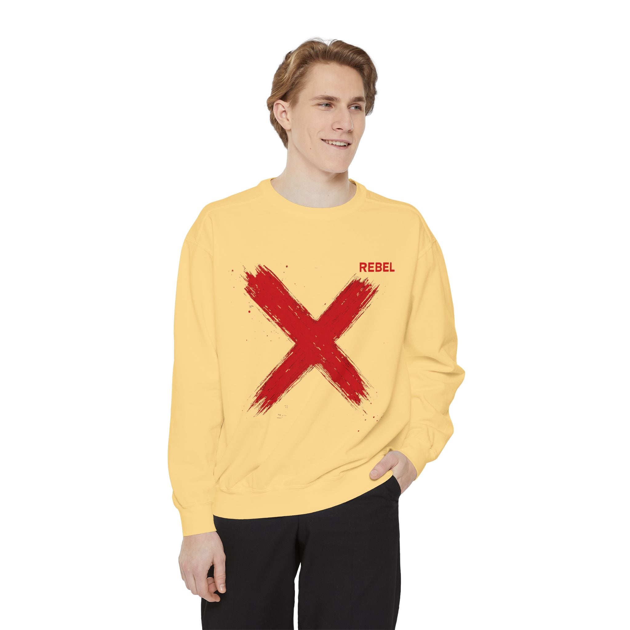 Urban Rebel Sweatshirt – Unisex Garment-Dyed Pullover with Hand-Painted X