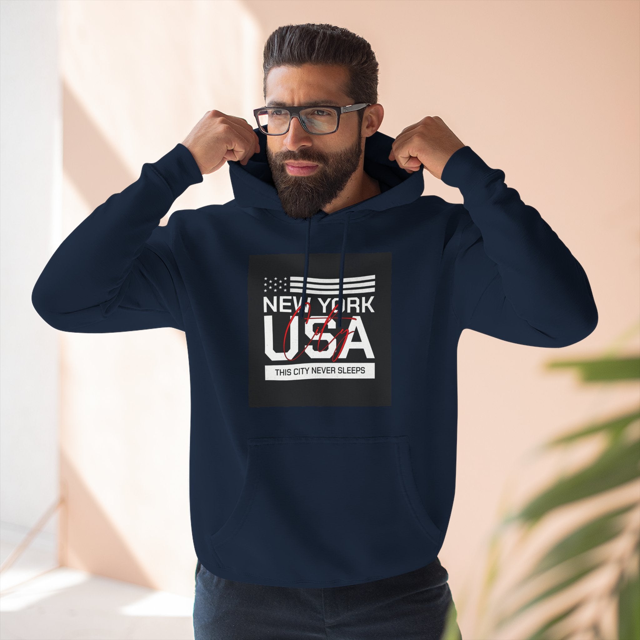 NYC Three-Panel Fleece Hoodie – Cozy Unisex Pullover, Perfect Gift for City Lovers & Travel Enthusiasts