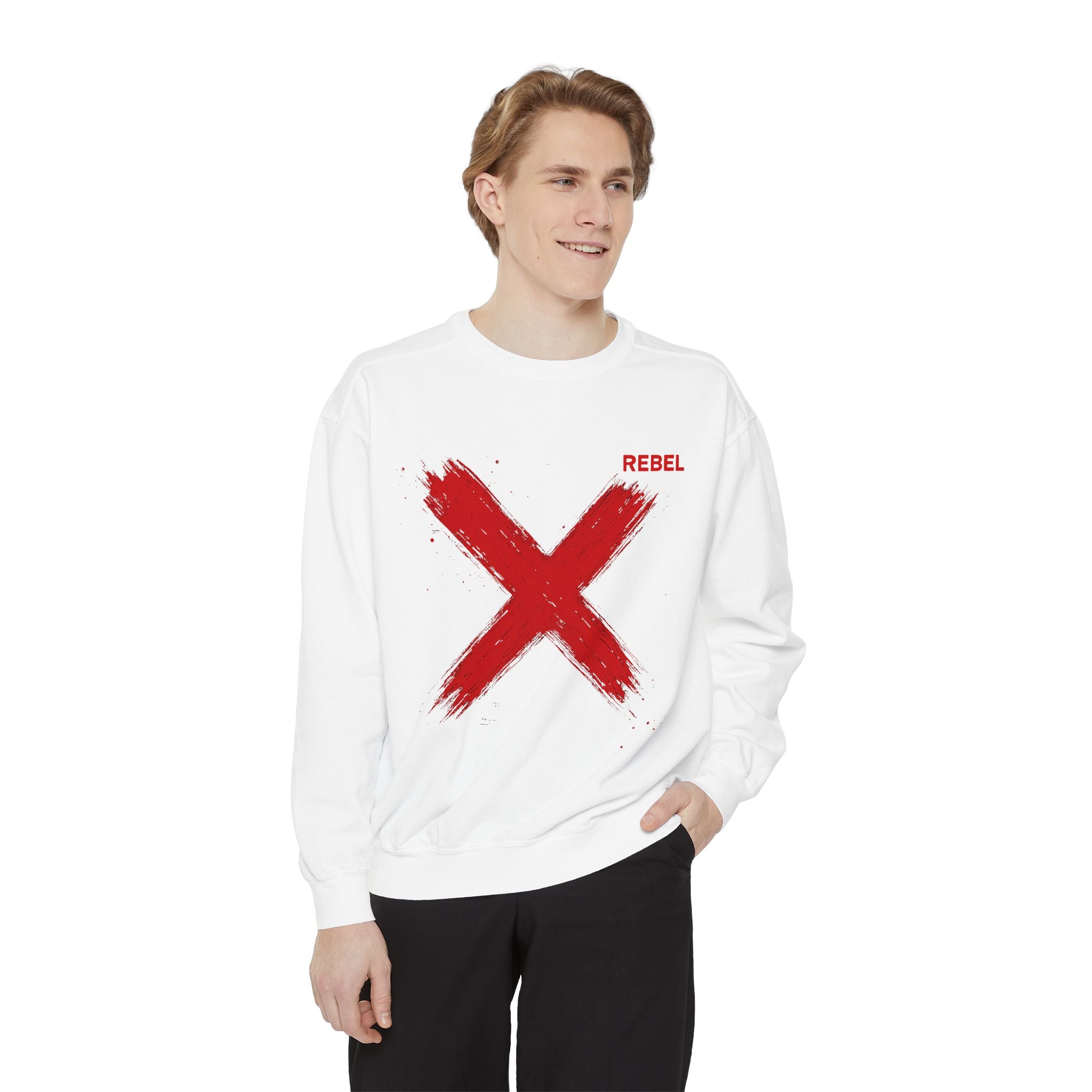 Urban Rebel Sweatshirt – Unisex Garment-Dyed Pullover with Hand-Painted X