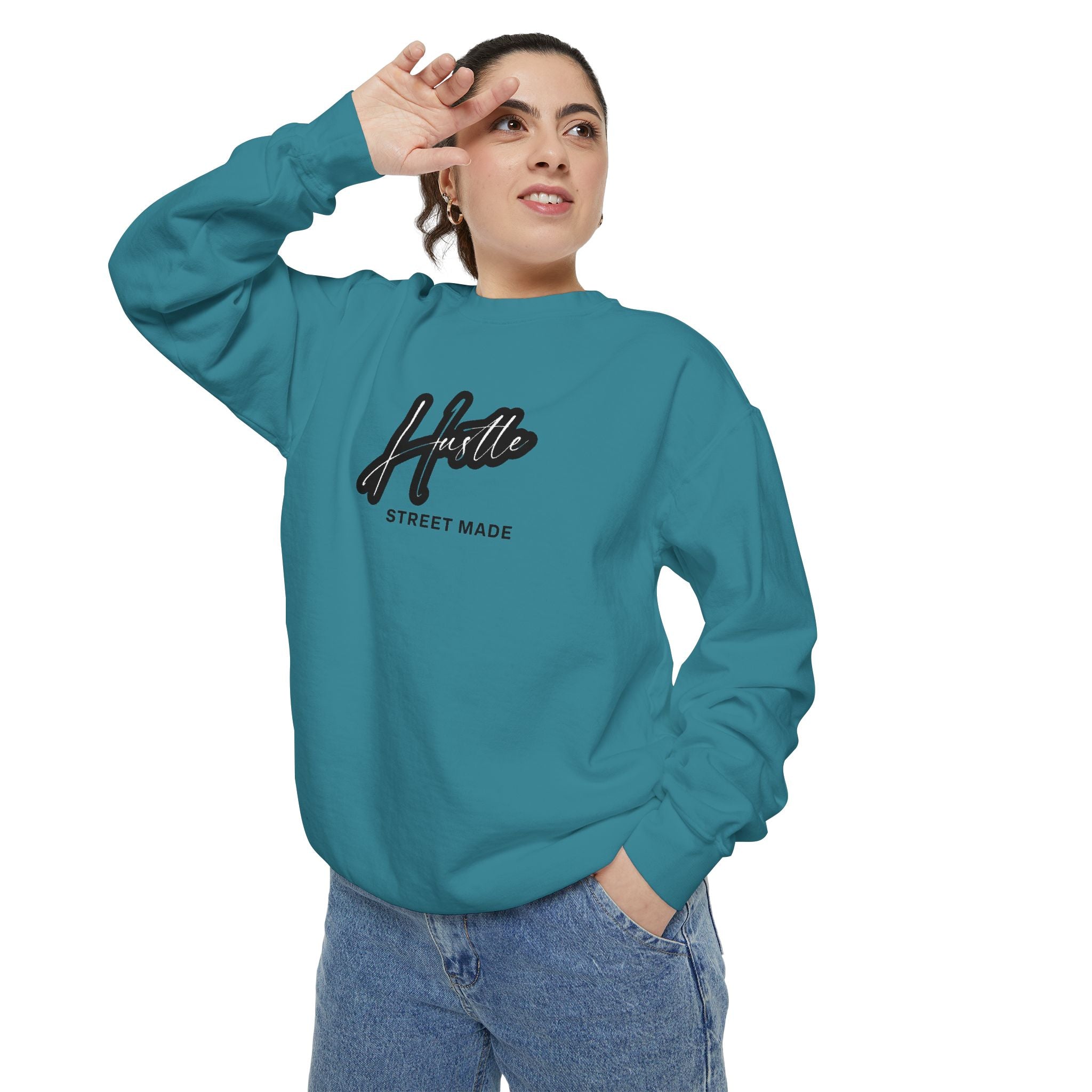 Hustle Street Mode Sweatshirt – Premium White Crewneck for Men & Women