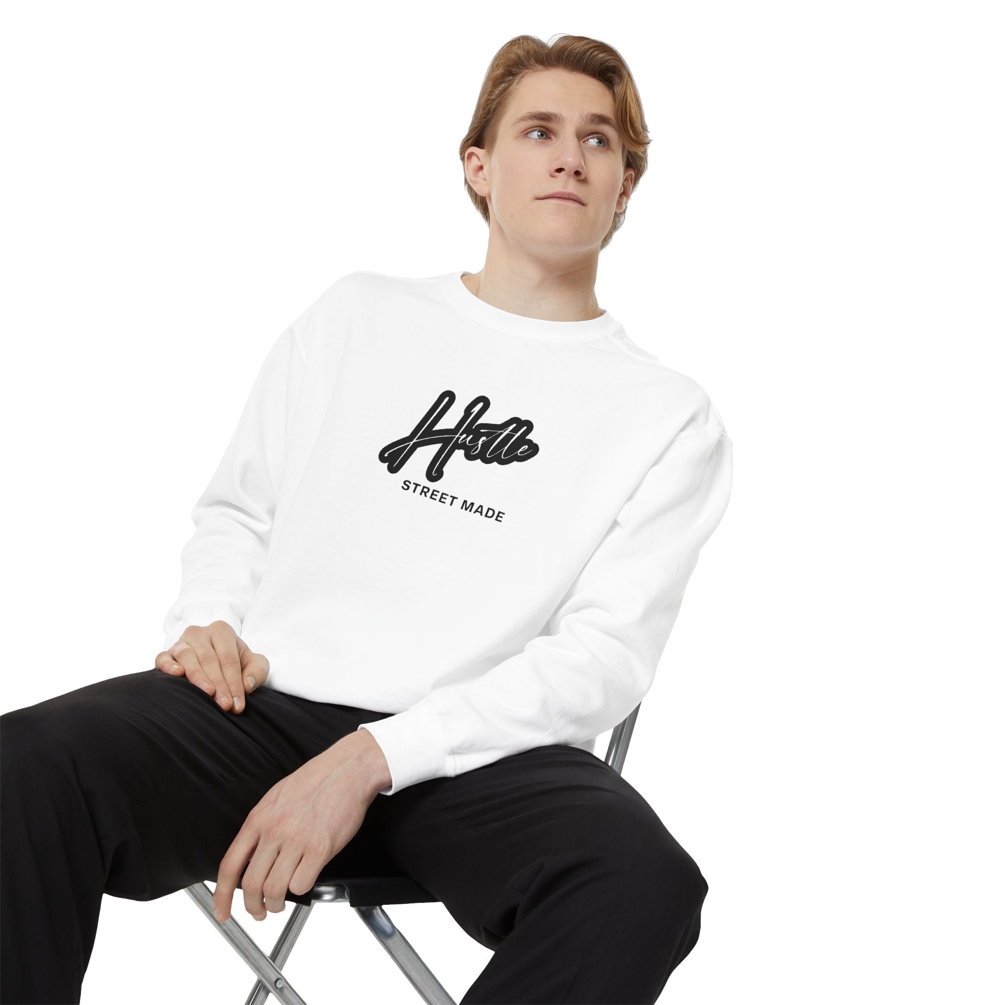 Hustle Street Mode Sweatshirt – Premium White Crewneck for Men & Women
