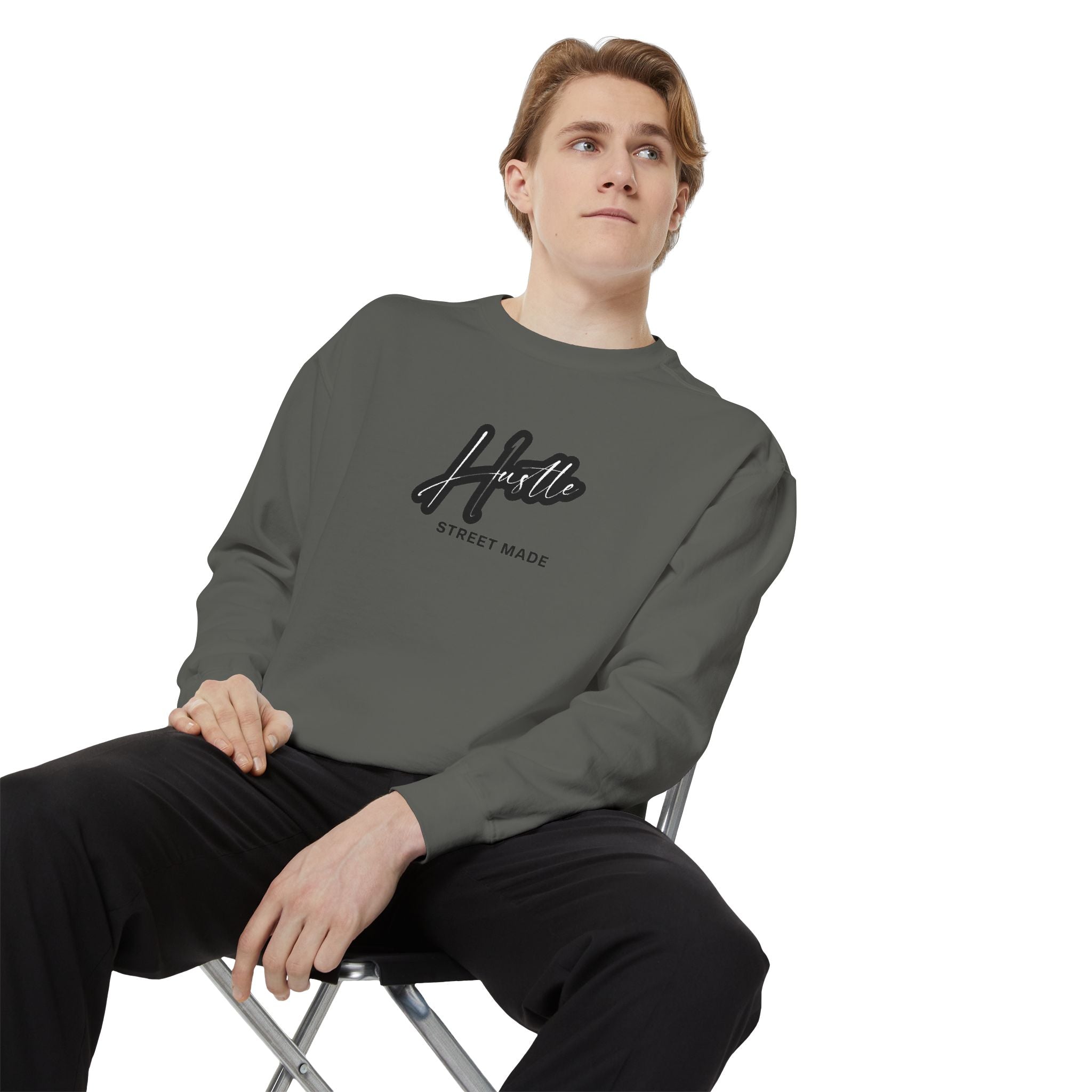 Hustle Street Mode Sweatshirt – Premium White Crewneck for Men & Women