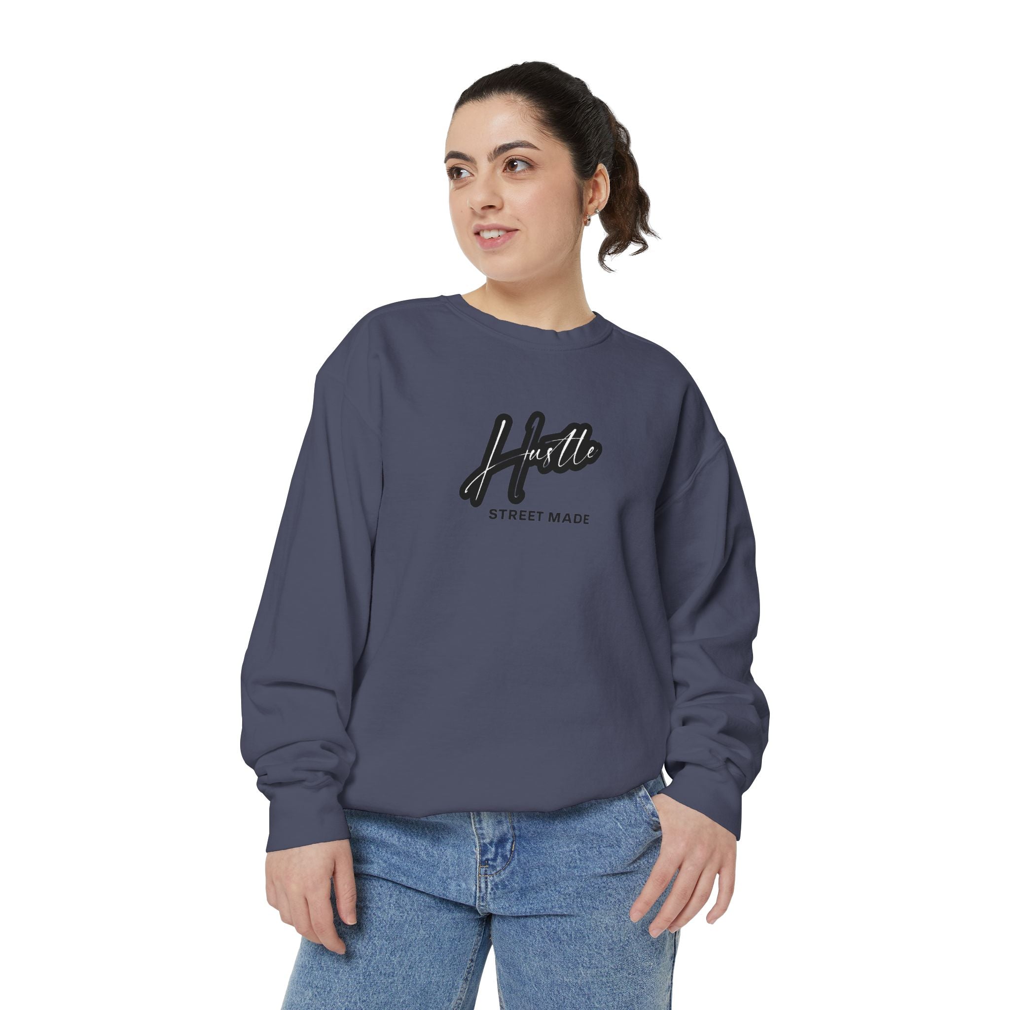 Hustle Street Mode Sweatshirt – Premium White Crewneck for Men & Women