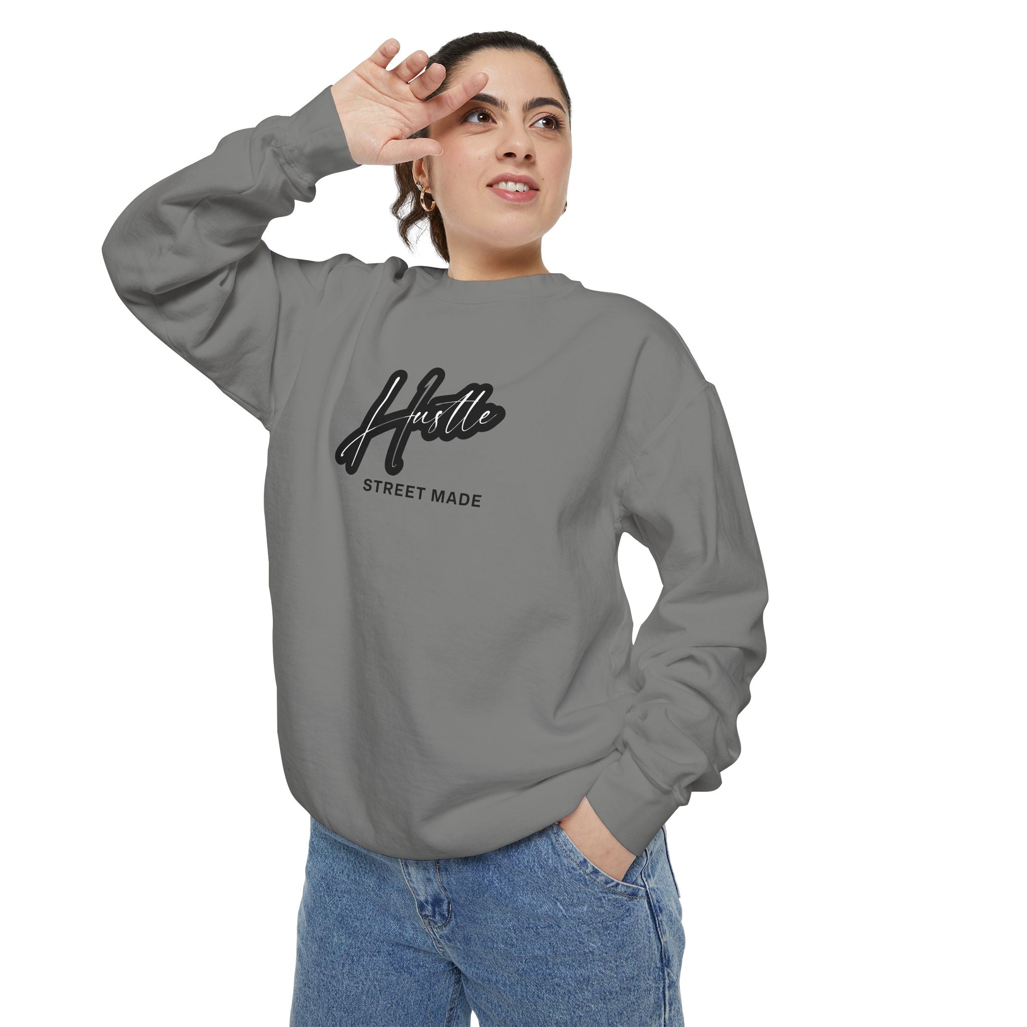 Hustle Street Mode Sweatshirt – Premium White Crewneck for Men & Women