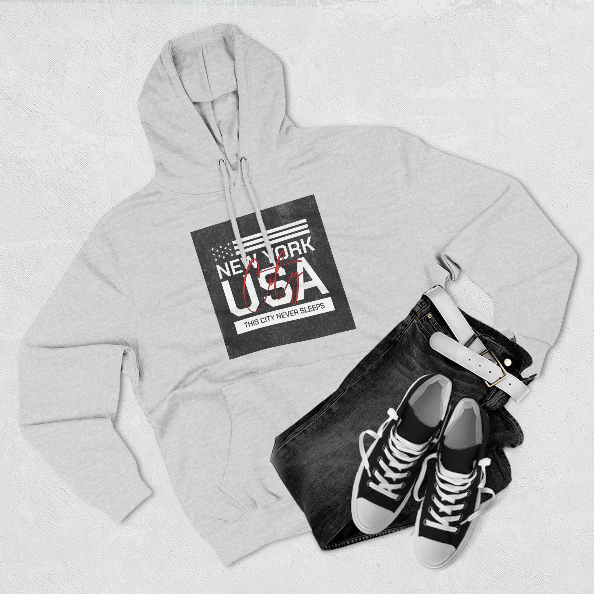 NYC Three-Panel Fleece Hoodie – Cozy Unisex Pullover, Perfect Gift for City Lovers & Travel Enthusiasts