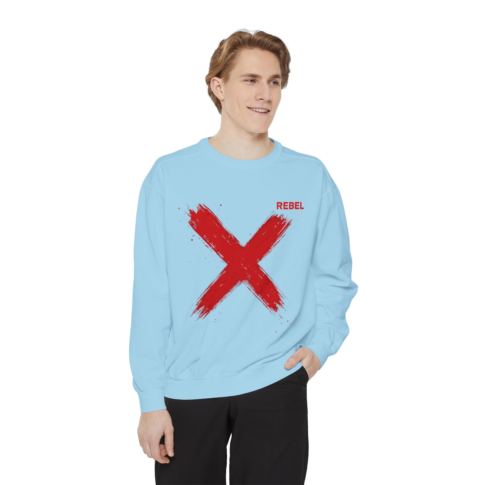 Urban Rebel Sweatshirt – Unisex Garment-Dyed Pullover with Hand-Painted X