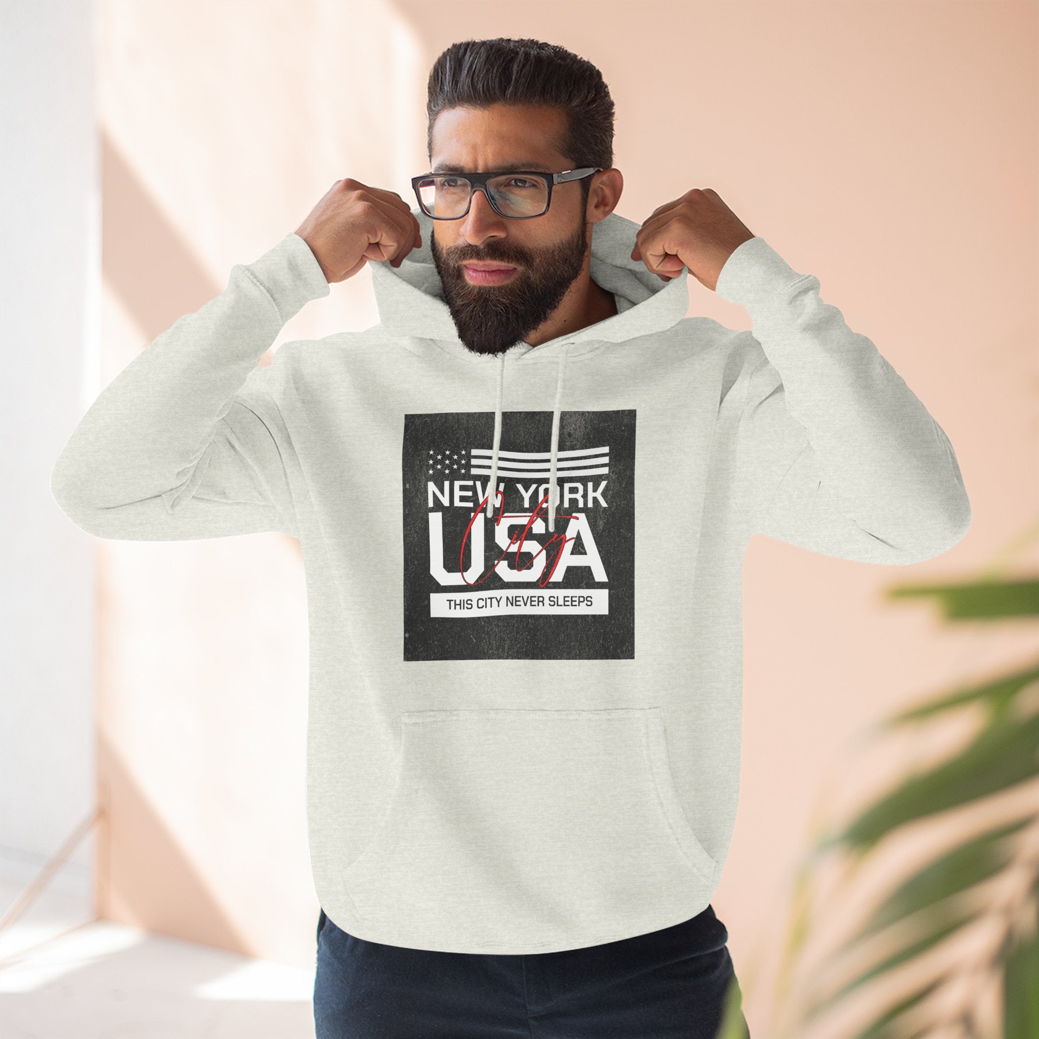 NYC Three-Panel Fleece Hoodie – Cozy Unisex Pullover, Perfect Gift for City Lovers & Travel Enthusiasts