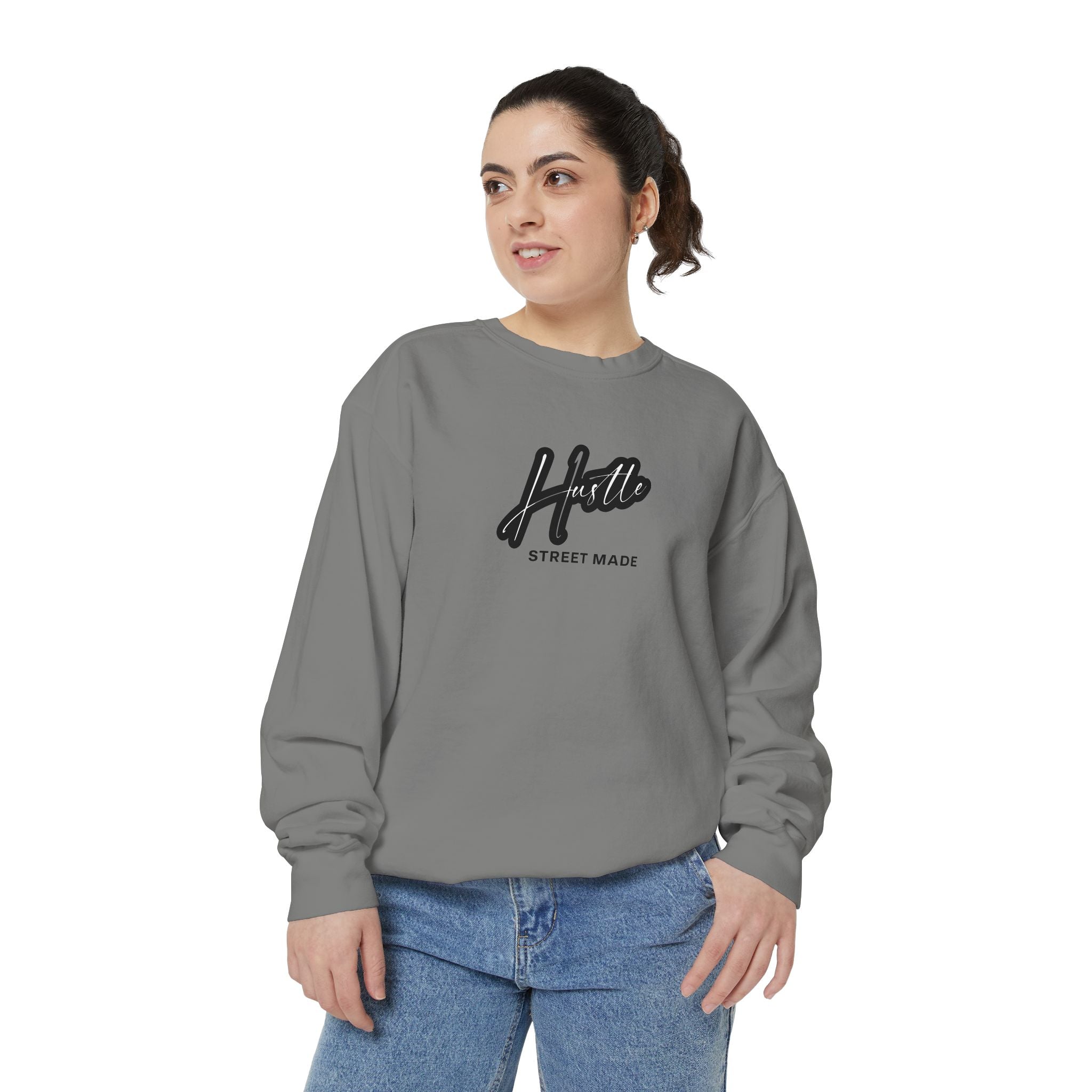 Hustle Street Mode Sweatshirt – Premium White Crewneck for Men & Women