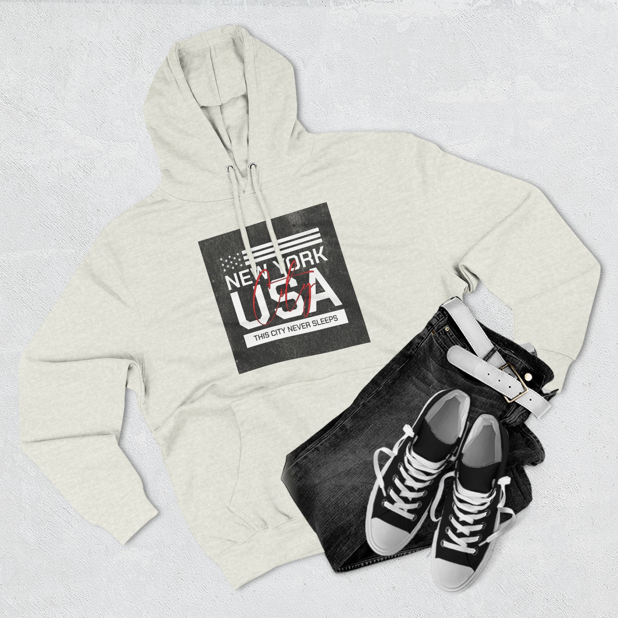 NYC Three-Panel Fleece Hoodie – Cozy Unisex Pullover, Perfect Gift for City Lovers & Travel Enthusiasts