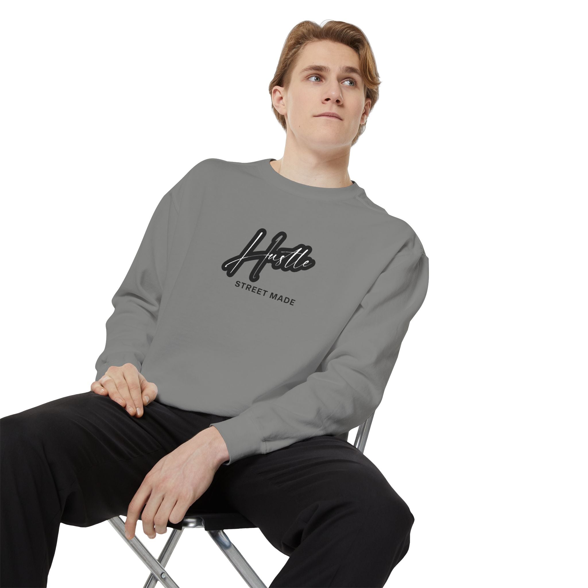 Hustle Street Mode Sweatshirt – Premium White Crewneck for Men & Women