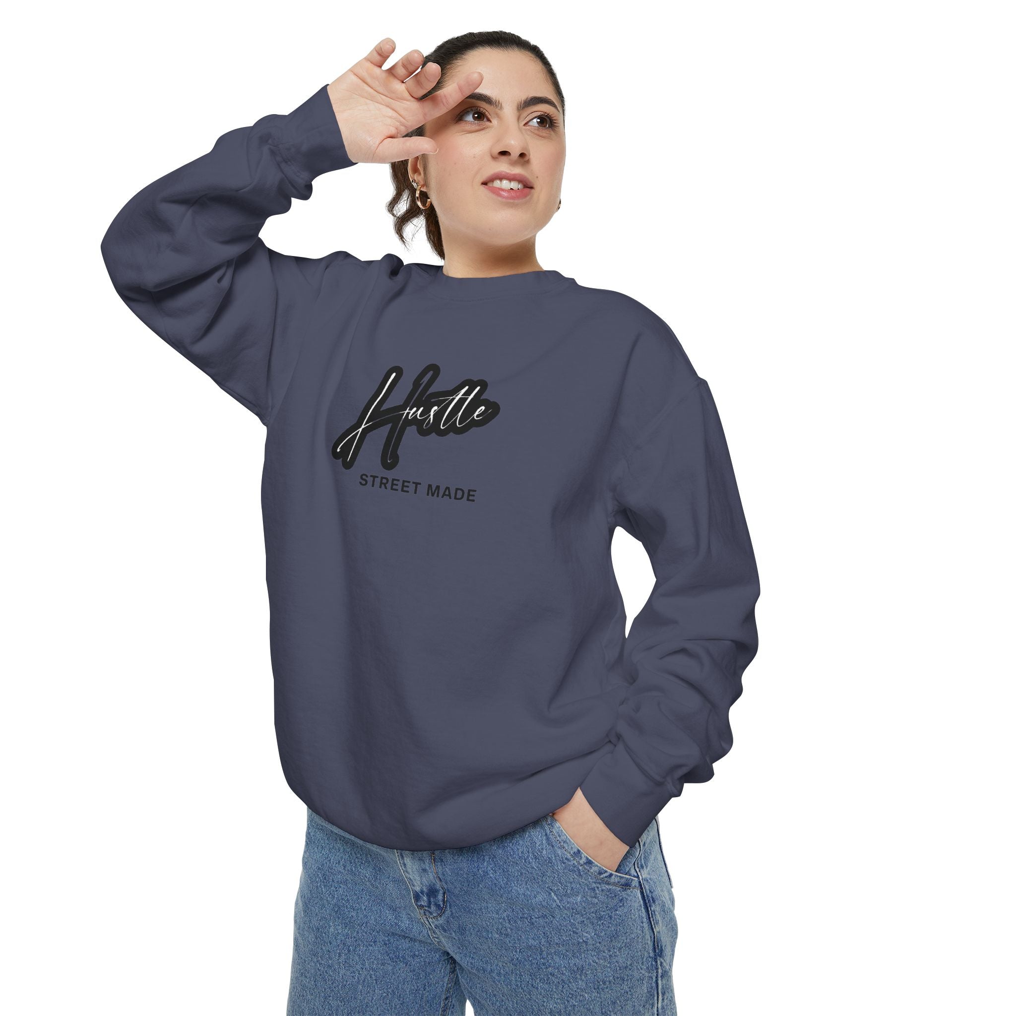 Hustle Street Mode Sweatshirt – Premium White Crewneck for Men & Women