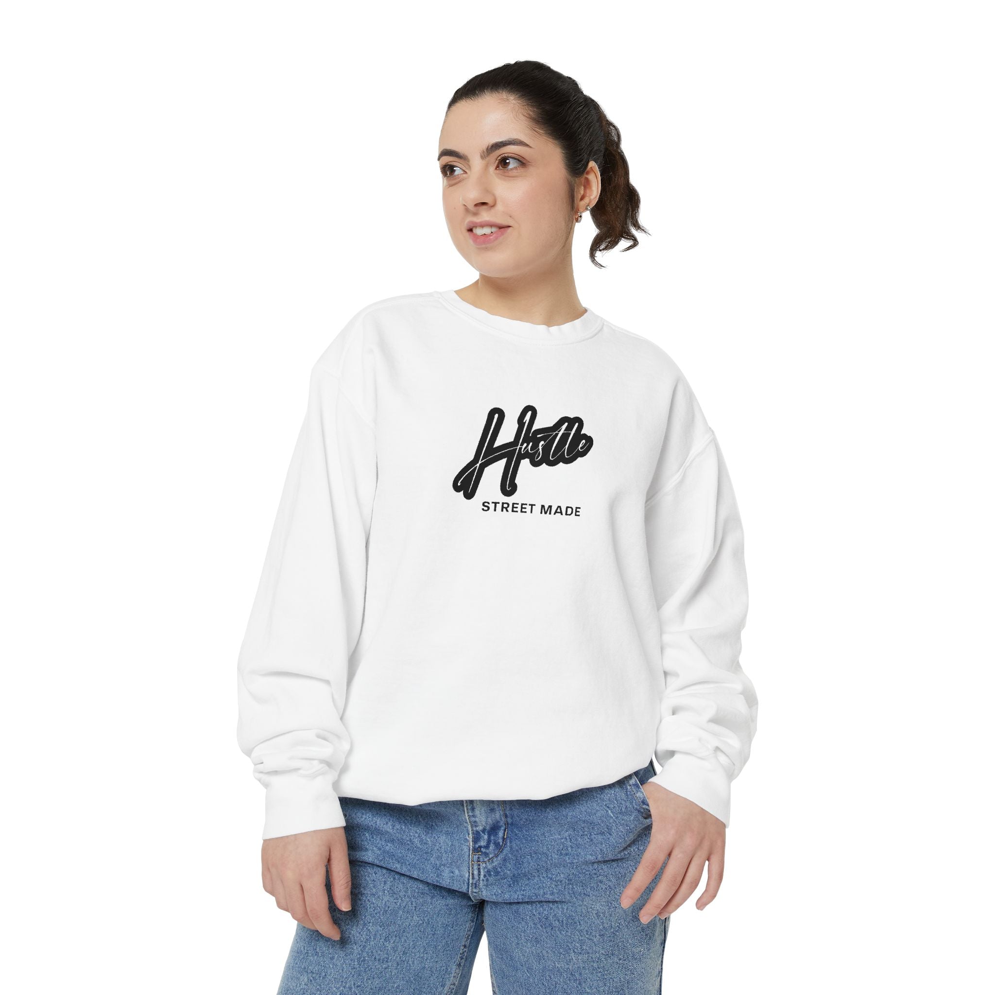 Hustle Street Mode Sweatshirt – Premium White Crewneck for Men & Women