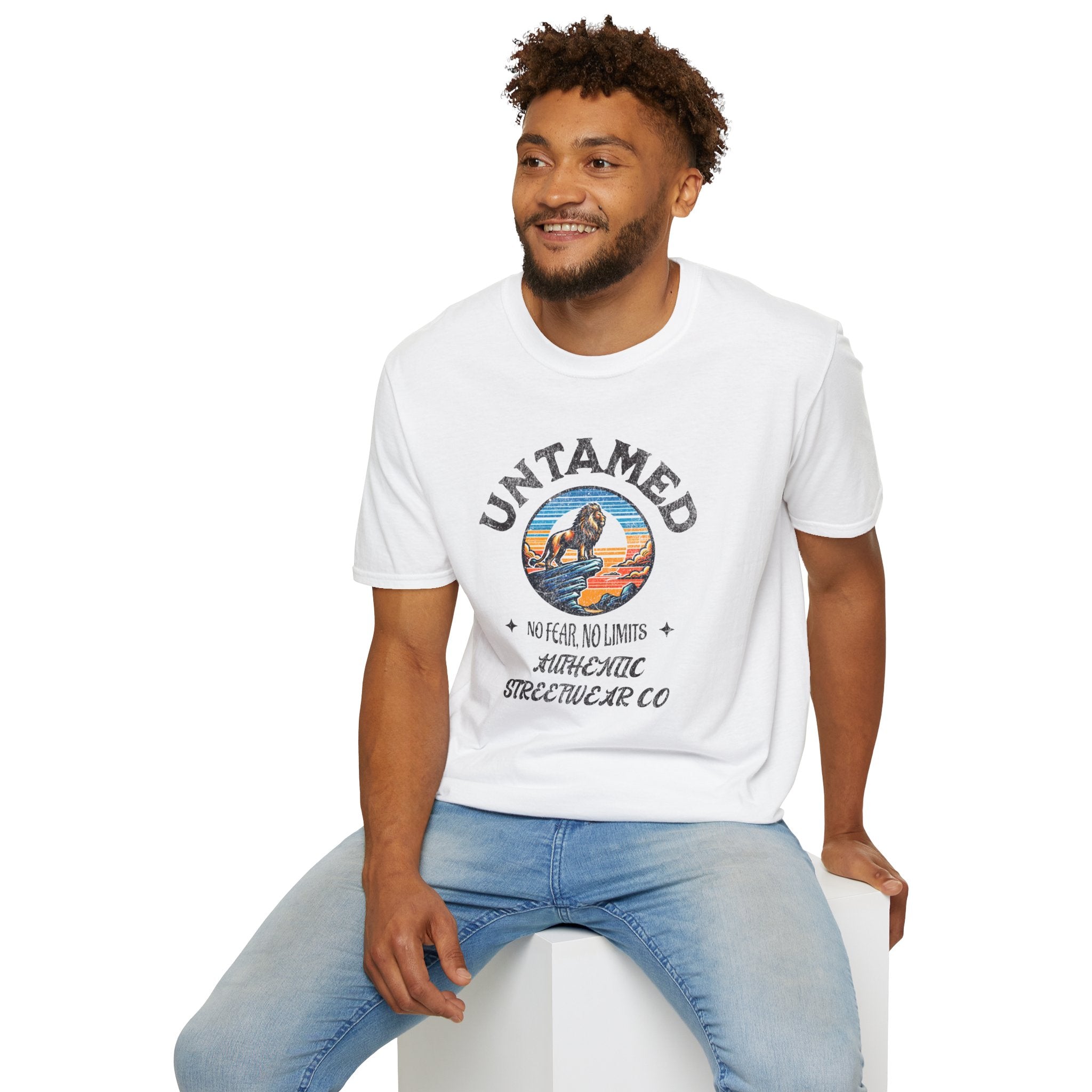 Untamed Adventure unisex T-shirt with No Fear No Limits graphic—bold outdoor adventure tee, casual summer wear