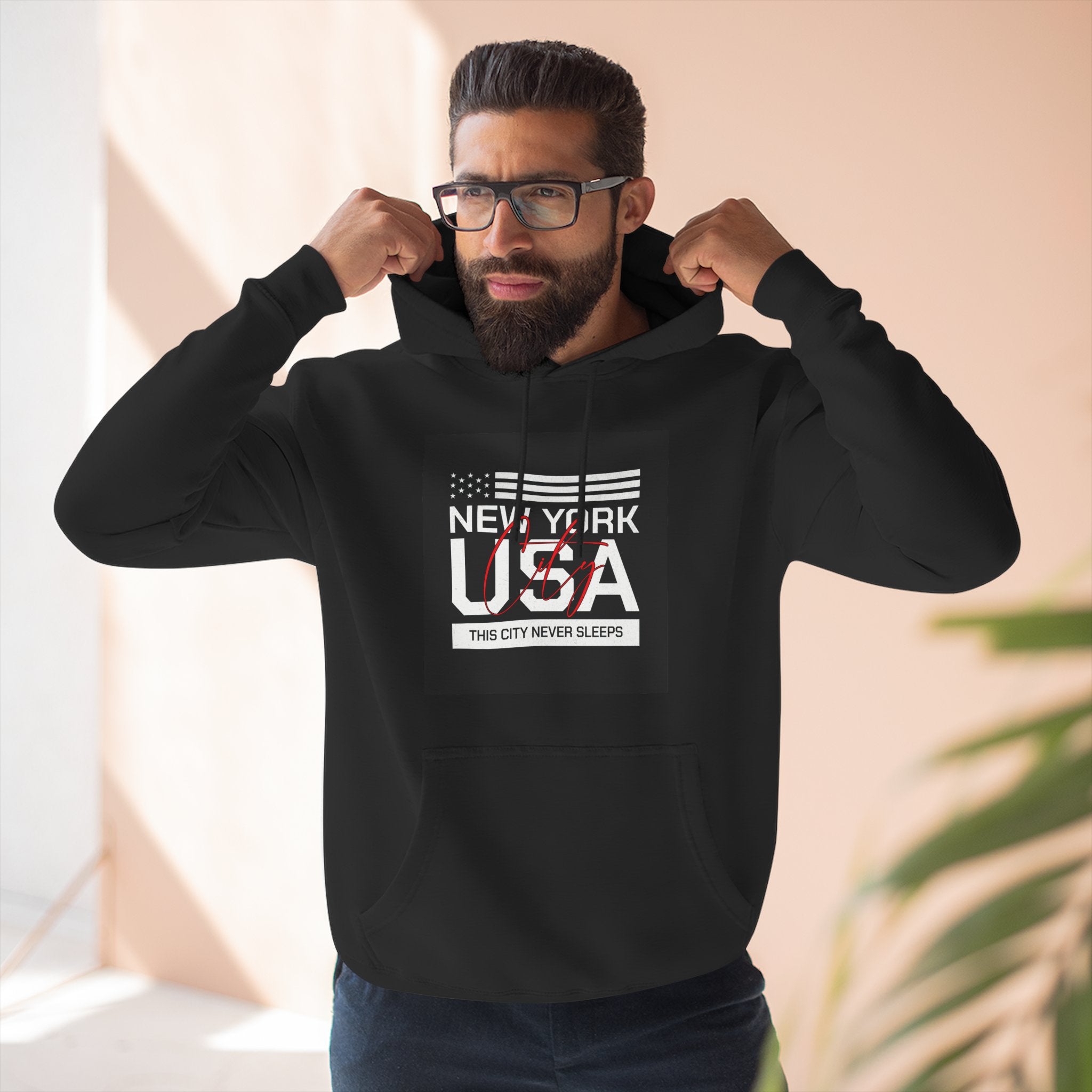 NYC Three-Panel Fleece Hoodie – Cozy Unisex Pullover, Perfect Gift for City Lovers & Travel Enthusiasts