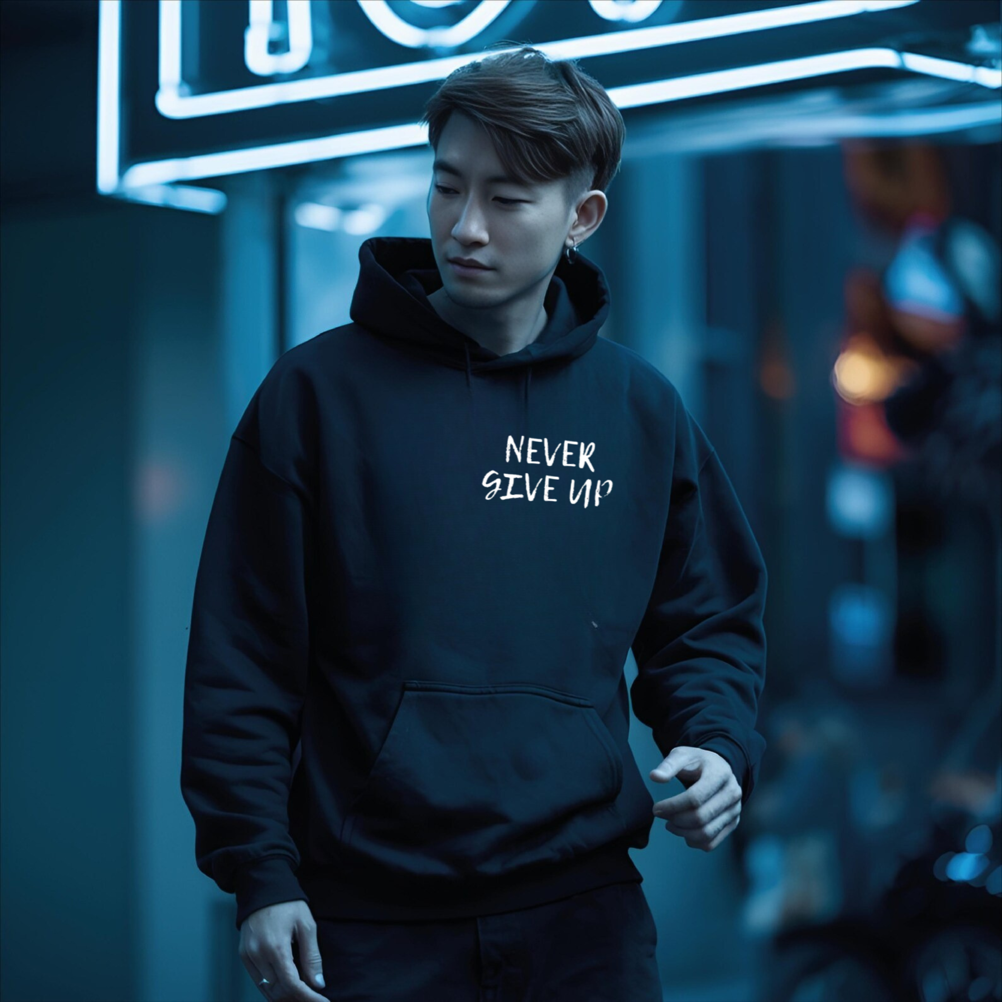 Never Give Up Hoodie – Unisex Heavy-Blend Motivational Pullover, Cozy Everyday Statement