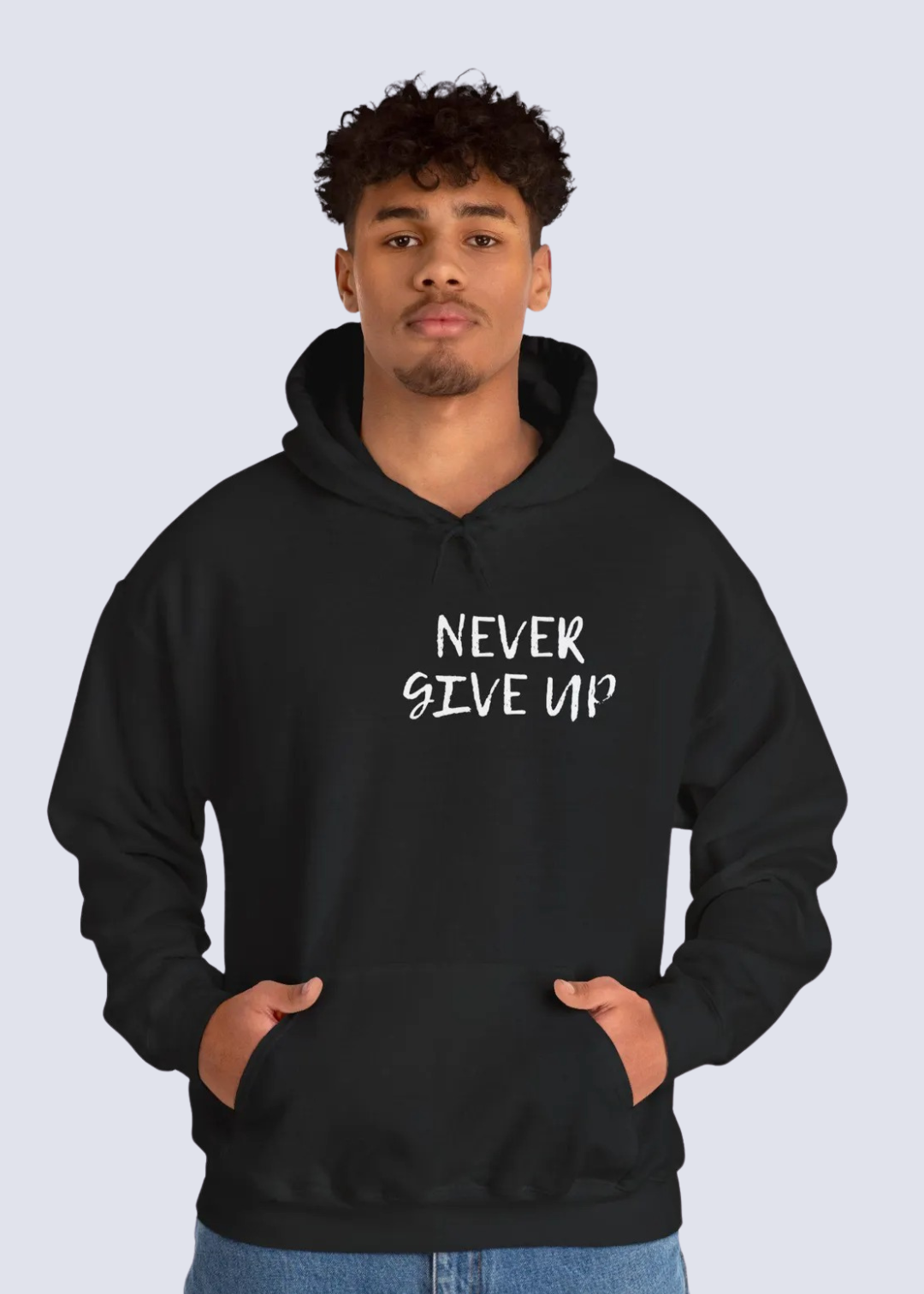 Never Give Up Hoodie – Unisex Heavy-Blend Motivational Pullover, Cozy Everyday Statement
