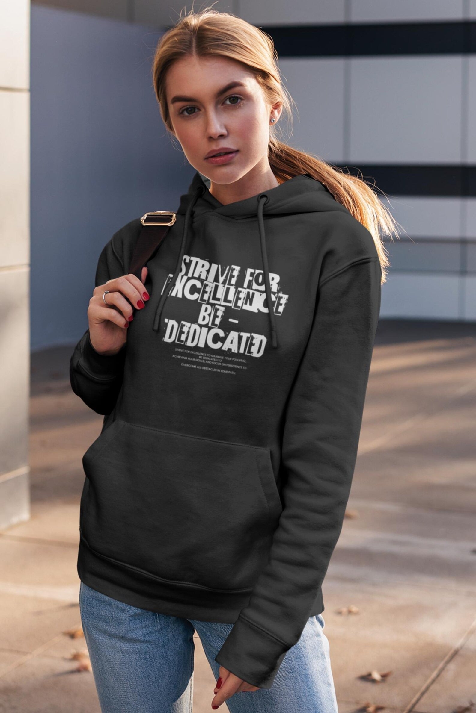 Strive for Excellence Hoodie – Motivational Unisex Pullover for Goal-Getters, Lightweight Everyday Hoodie for Gym
