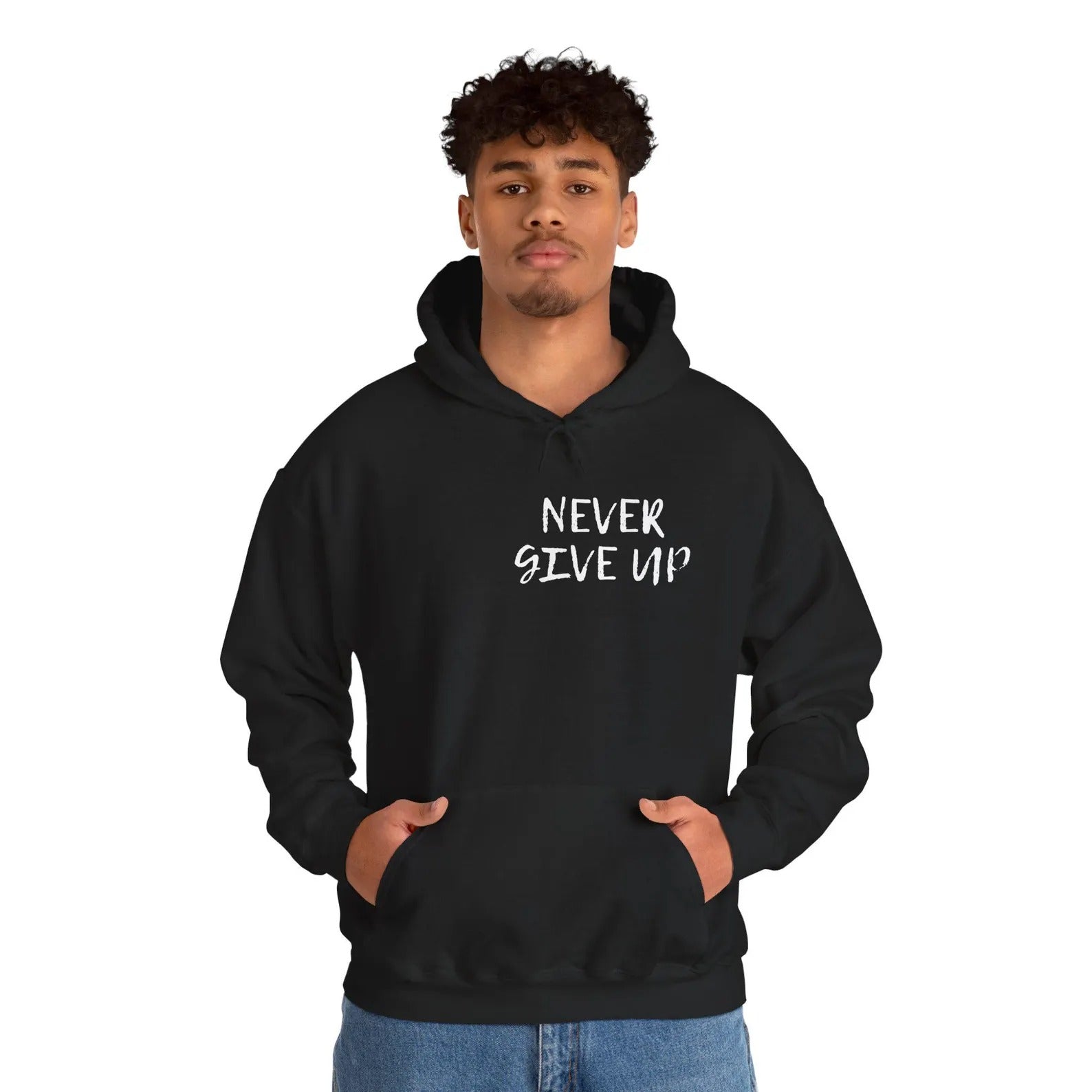 Never Give Up Hoodie – Unisex Heavy-Blend Motivational Pullover, Cozy Everyday Statement
