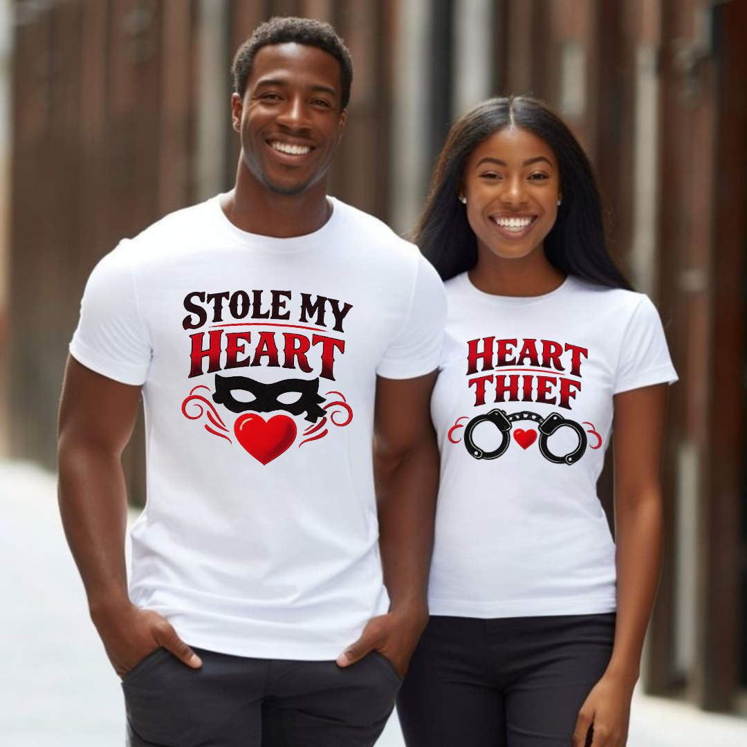 Heart Thief Shirt, Matching Couples Valentine Tee, Cute Romantic Shirt, Gift for Boyfriend or Girlfriend, Love Shirt