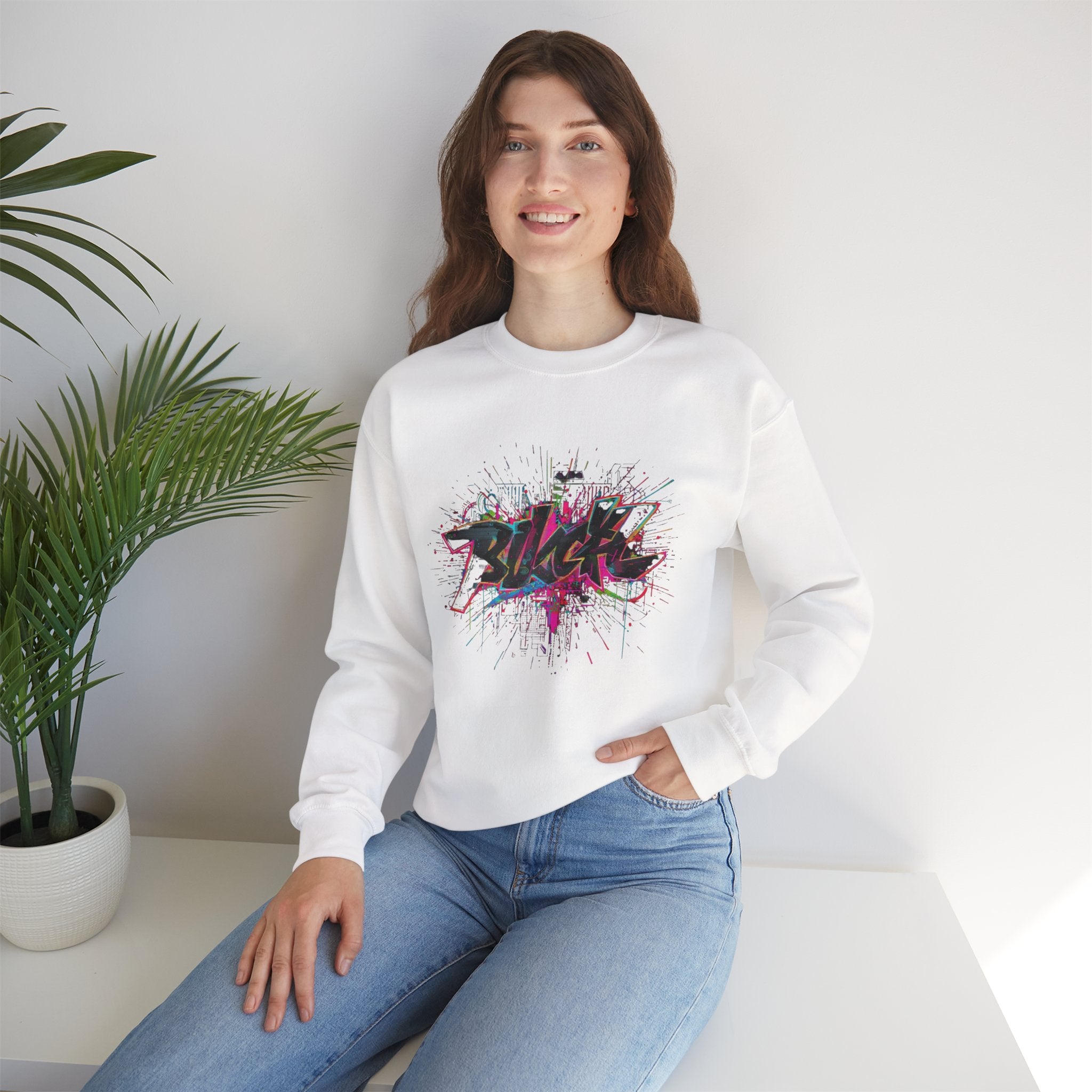 Black Graffiti Splash Unisex Sweatshirt, Cozy Crew Neck Jumper, Minimalist Pullover, Neutral Sweater, Winter Fashion, Gift for Him or Her