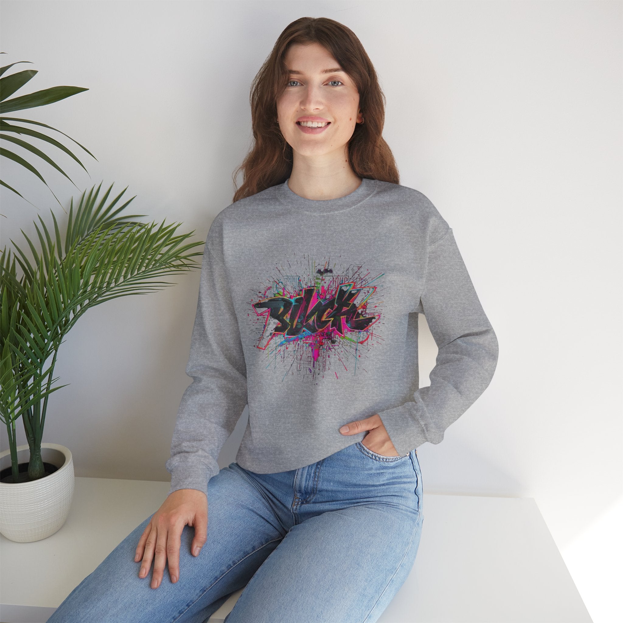 Black Graffiti Splash Unisex Sweatshirt, Cozy Crew Neck Jumper, Minimalist Pullover, Neutral Sweater, Winter Fashion, Gift for Him or Her