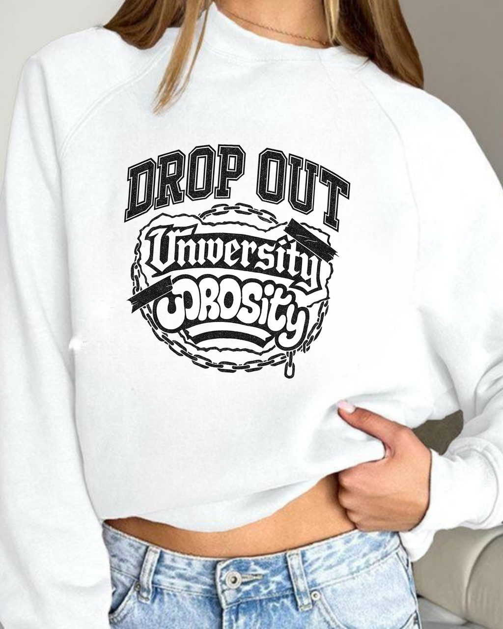 Funny College Dropout Sweatshirt – Unisex Garment-Dyed Streetwear Style
